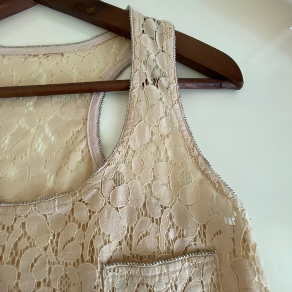 Blush/ Beige Lace Tank Top with Metallic Beading - Picture 7 of 7